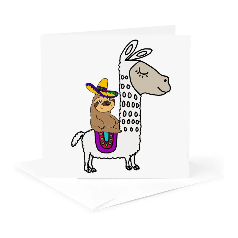 Cartoon Sloth Wearing Sombrero Card: A Funny Thank You Note