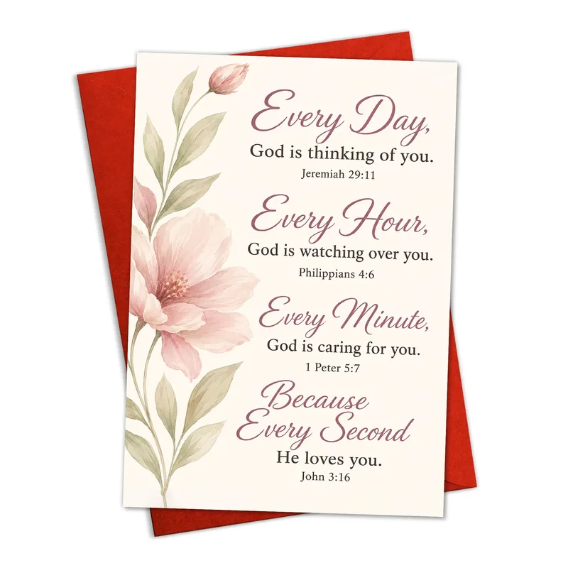 Pink Flower Encouragement Card featuring daily scripture verses