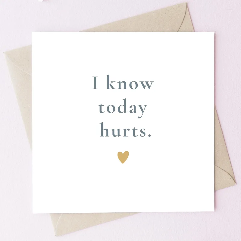 Gray Gold Heart Sympathy Card features minimalist gray text