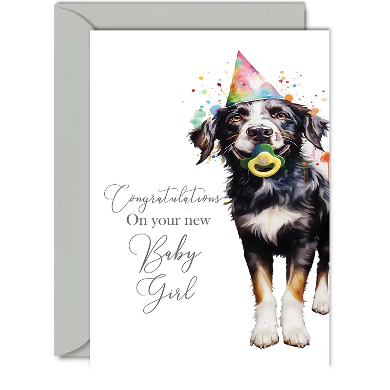 Party Dog Pacifier New Baby Card for a Funny Congrats