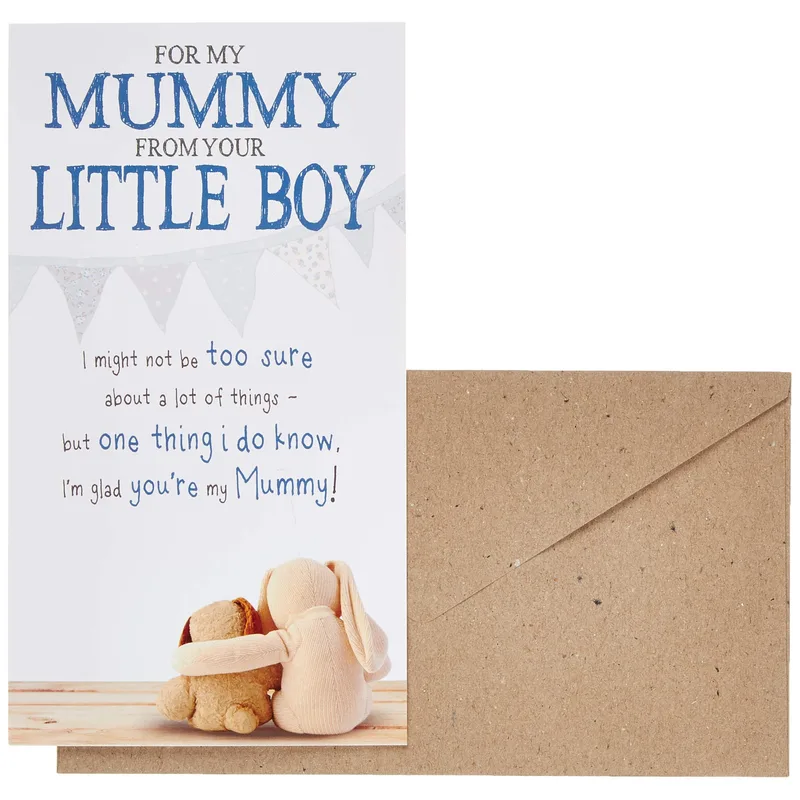 Bunnies Hugging Blue Text Card for Mom