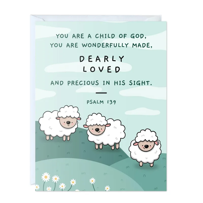 Sheep Hills Daisies Illustration Card: Psalm 139 Baptism Gift