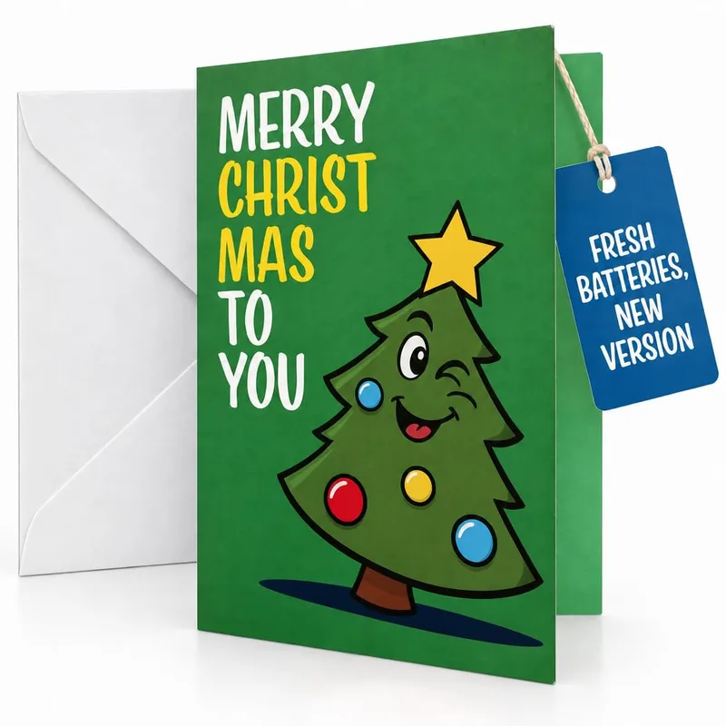 Green Cartoon Christmas Tree Card for Musical Prank Givers