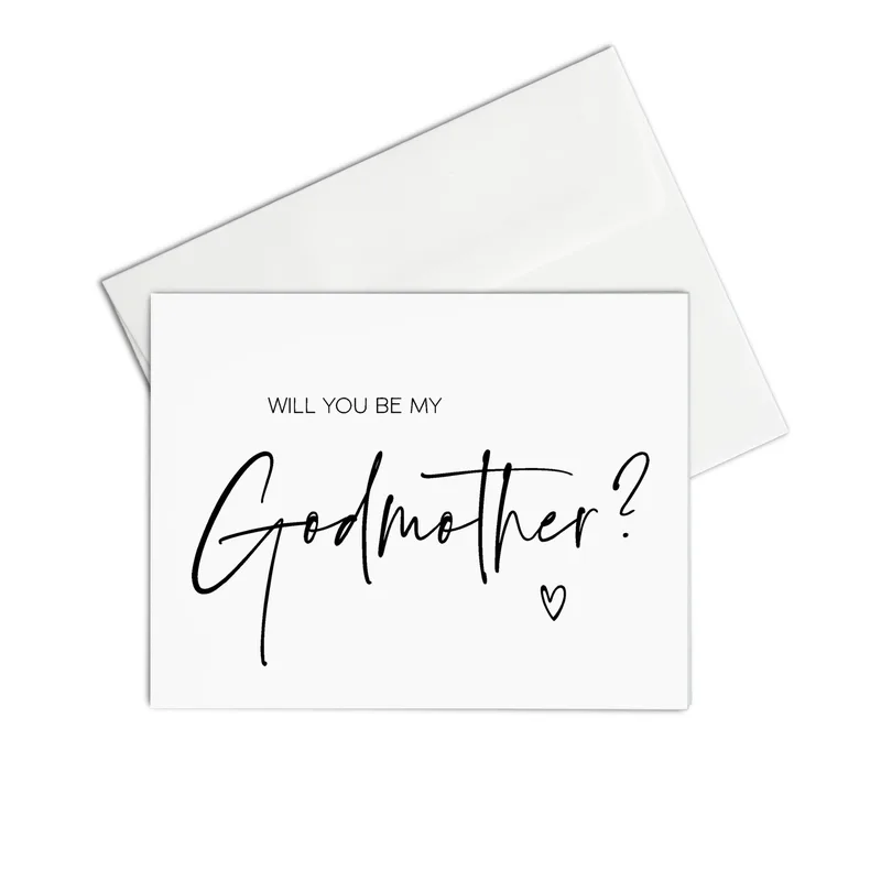 White Minimal Script Card: Will You Be My Godmother Proposal
