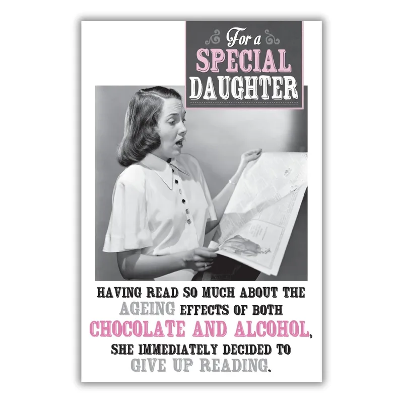 Vintage Woman Reading Photo Card for a Special Daughter