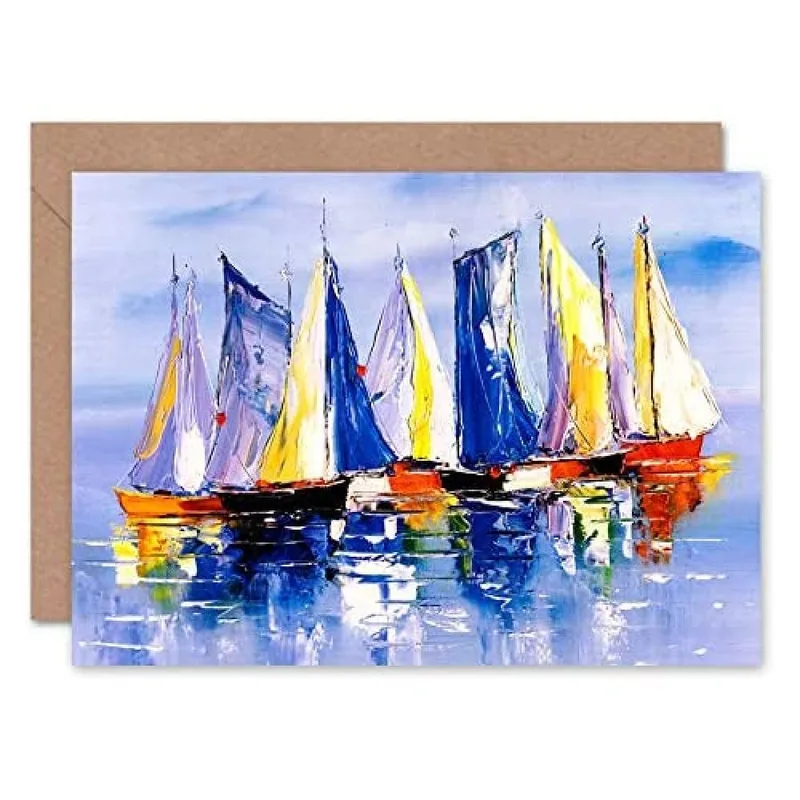 Colorful Sailboats Painting Card for Nautical Lovers