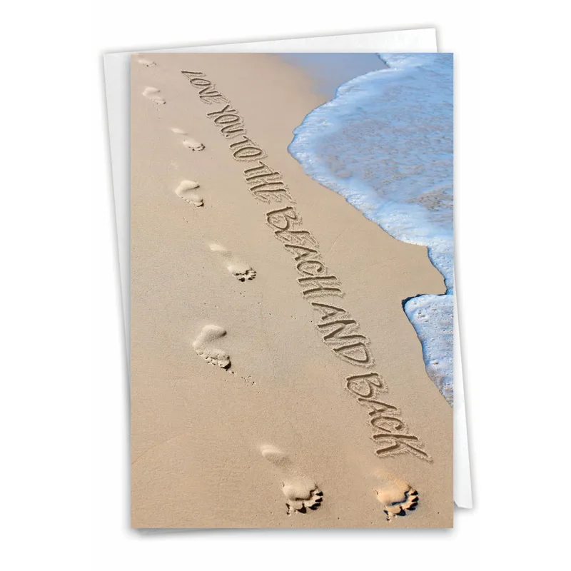 Writing Beach Footprints Love Card: Sand and Sea Sentiment