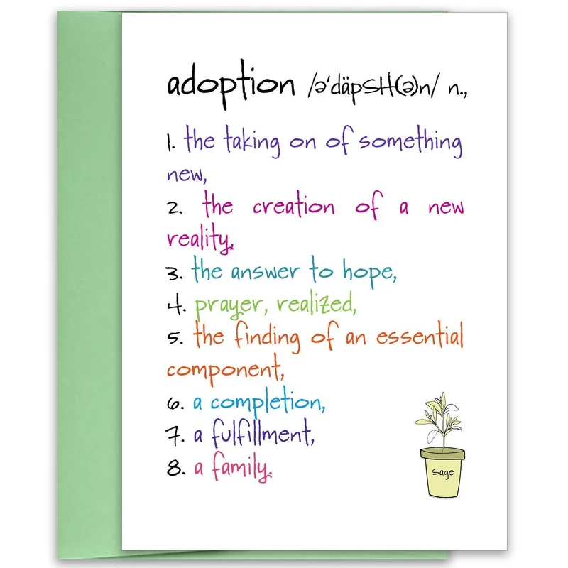 Green Border Colorful Definition Card for New Adoptive Families