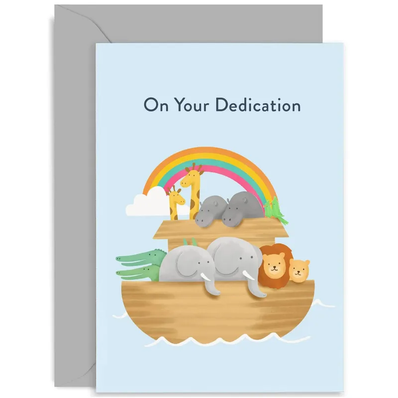 On Your Dedication Card Noah's Ark Rainbow Animals