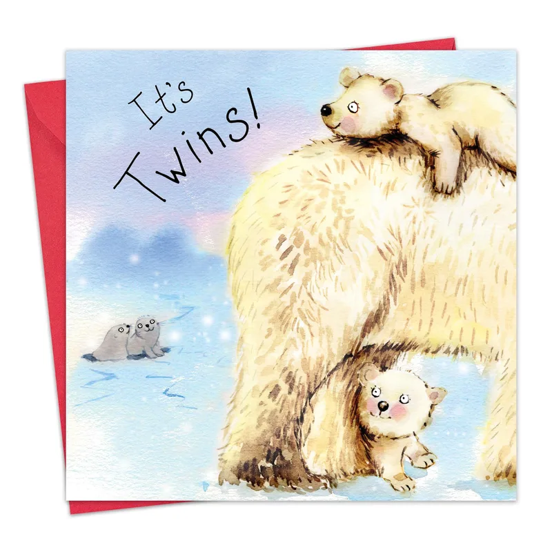 Polar Bear Cubs New Baby Card Celebrating Twin Bears