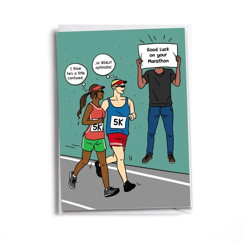 Runners Teal Background Good Luck Card for Race Day Humor