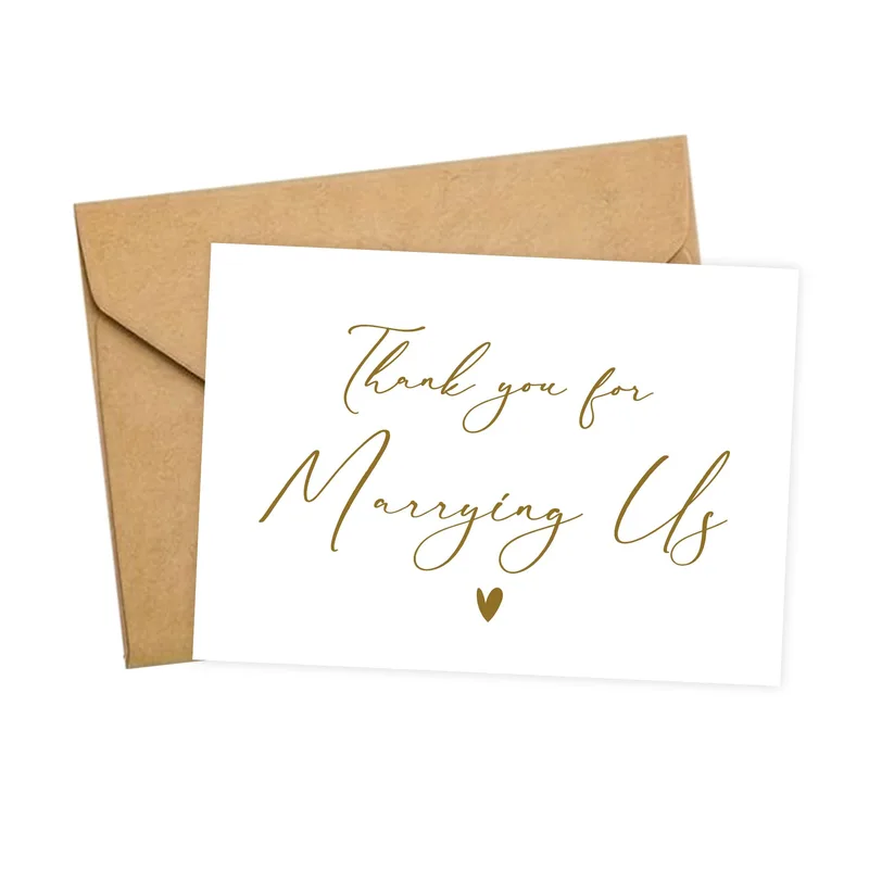 Script Heart White Wedding Card for Officiant Gratitude