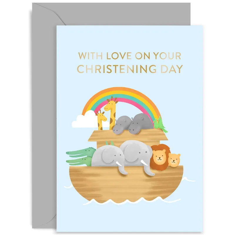 With Love on Your Christening Day Card Noah's Ark Rainbow Animals