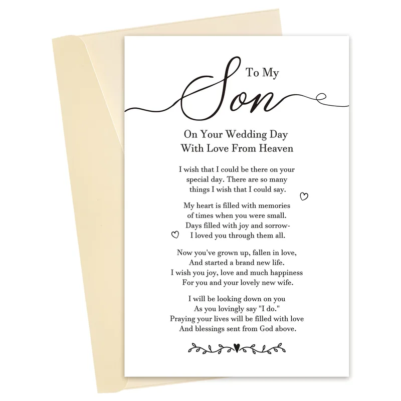 Poem Cream Envelope Wedding Card To My Son Blessing