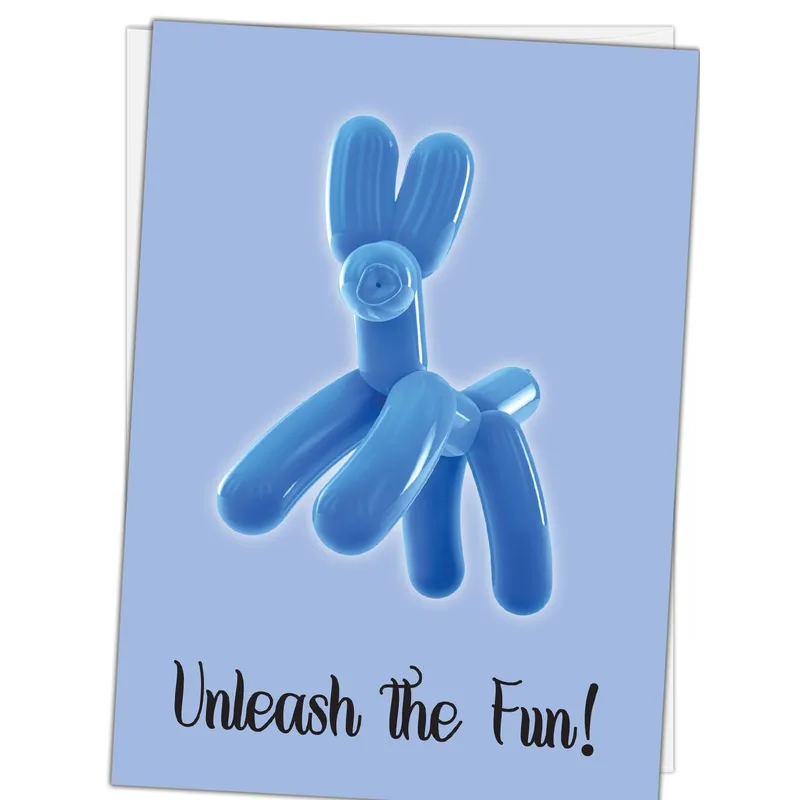 Blue Balloon Dog Card: Unleash the Fun! New Puppy Greeting