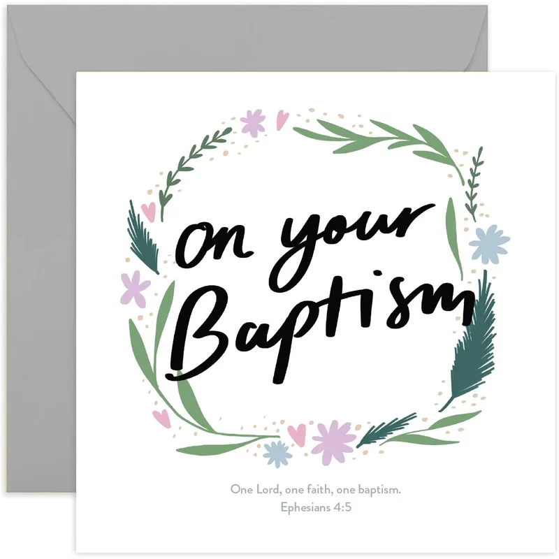 Black Script Floral Wreath Card celebrates a child's Baptism