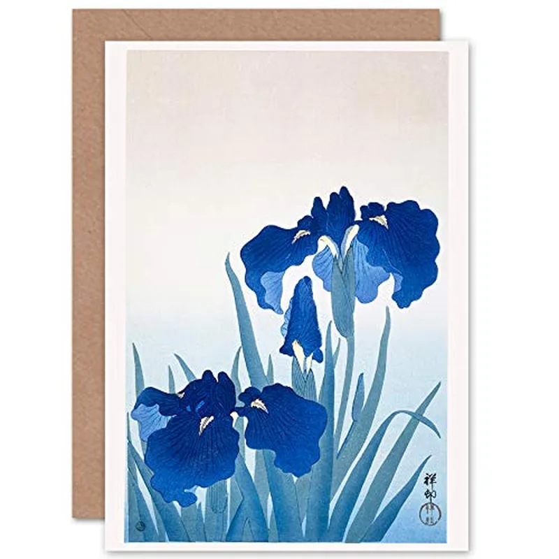 Blue Iris on White Card: A Classic Floral Greeting