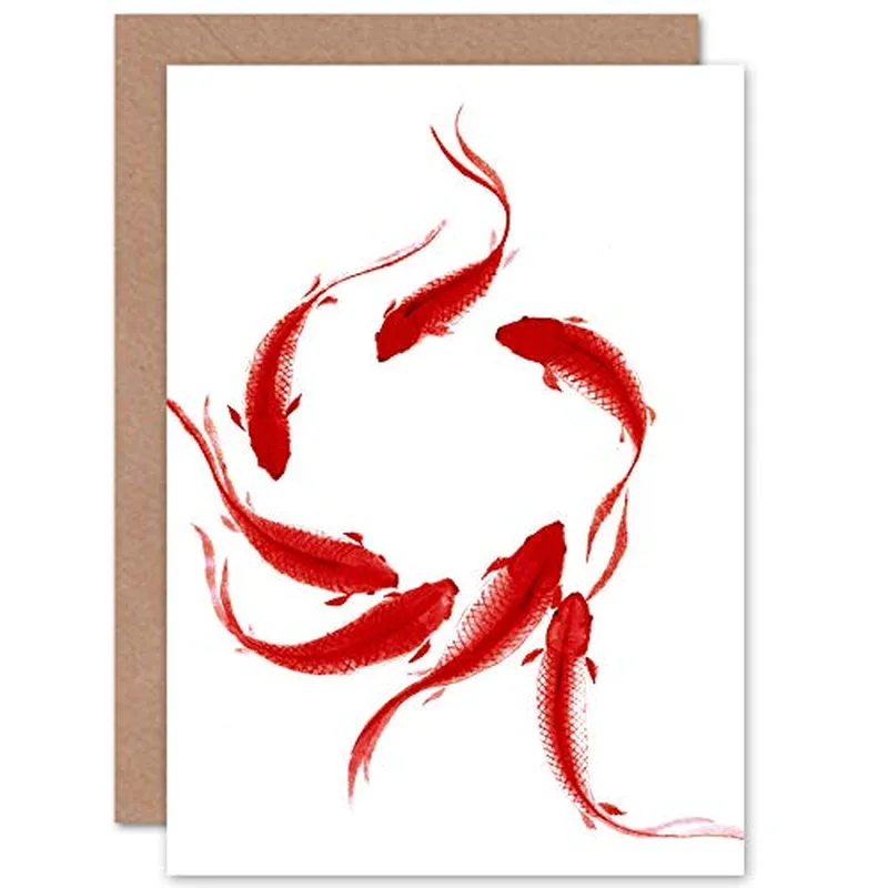 Red Koi Fish Painting Card: A Watercolor Art Design for Gratitude