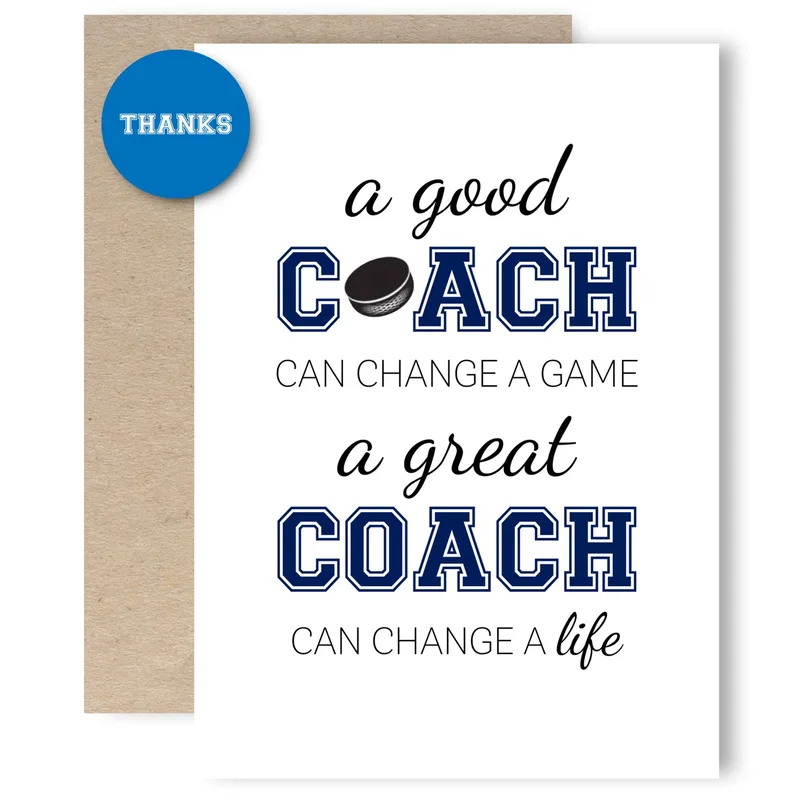 Navy Coach Typography Thank You Card for Hockey Enthusiasts