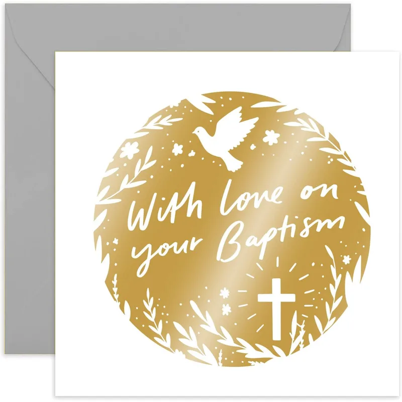 Gold Dove Cross Circle Card for a Special Baptism Celebration