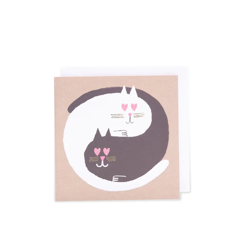 White Cats Hearts Love Card: A Yin-Yang Feline Design for Cat Lovers