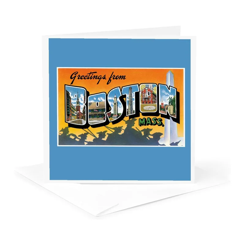 Blue Vintage Boston Postcard Card: Greetings from Mass