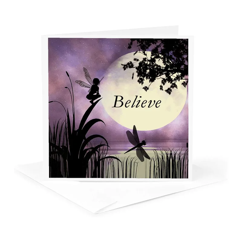 Moon Fairy Silhouette Encouragement Card for Dreamers and Believers