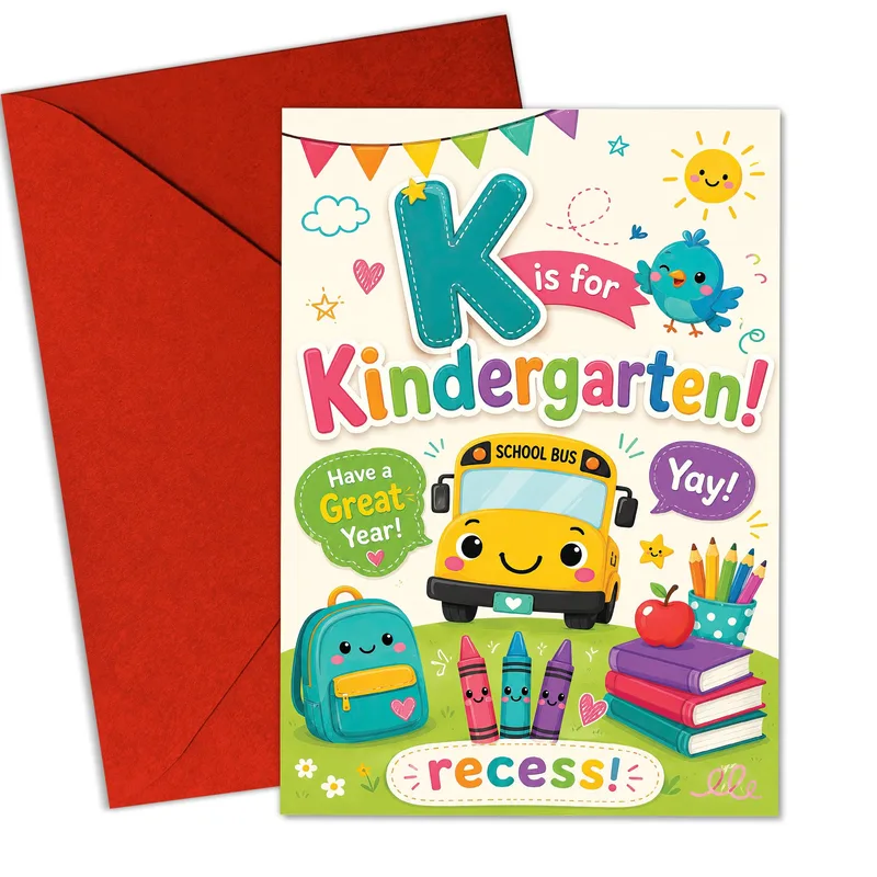 Cartoon School Bus Colorful Card – Greeting Card in natural