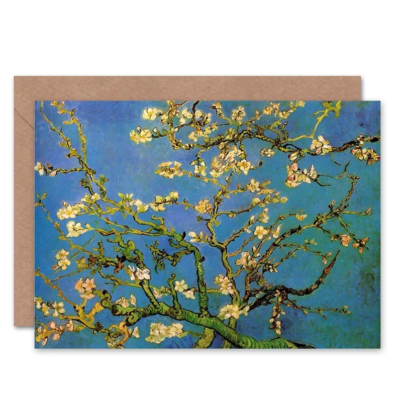 Blue Almond Blossom Painting Card for Art Lovers