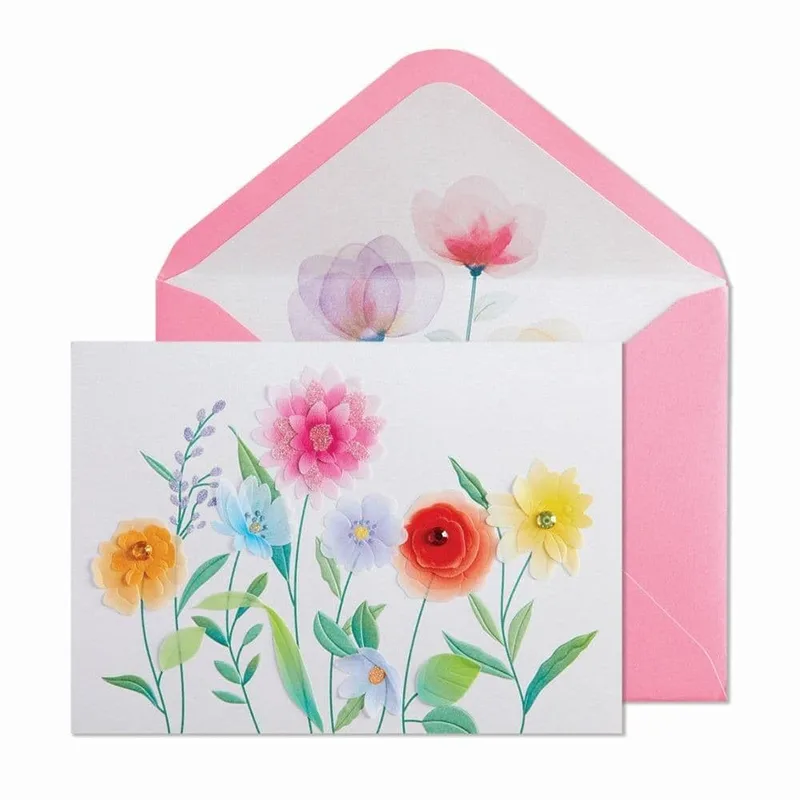 Pink Envelope Wildflower Watercolor Card for Garden Lovers