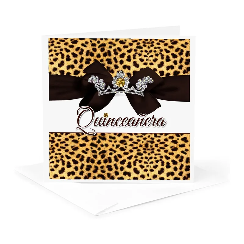 Cheetah Print Black Ribbon Card for a Quinceañera Celebration