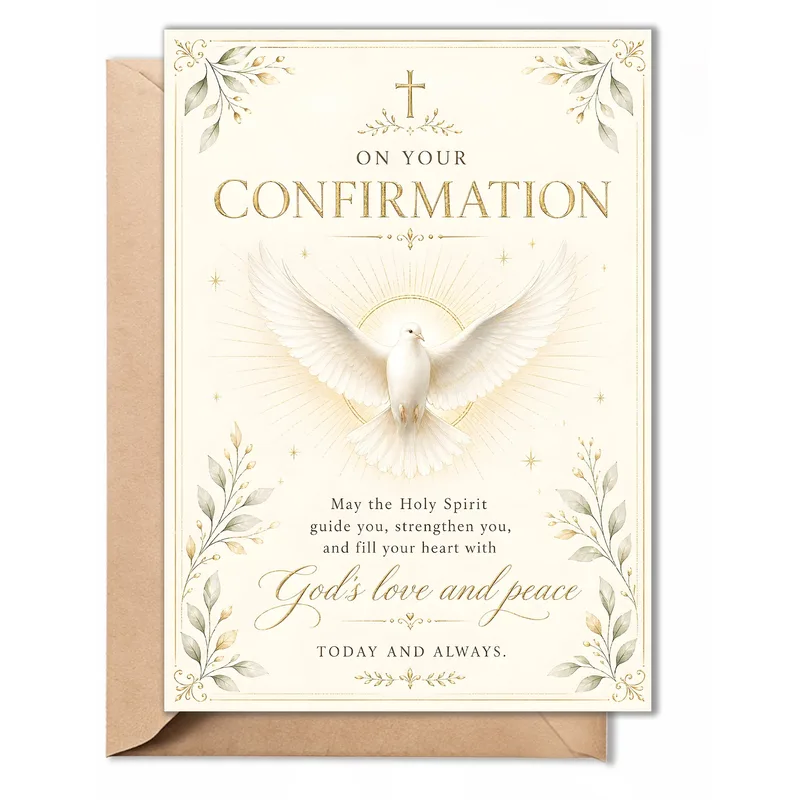 Cream Gold Dove Confirmation Card for a Sacred Milestone