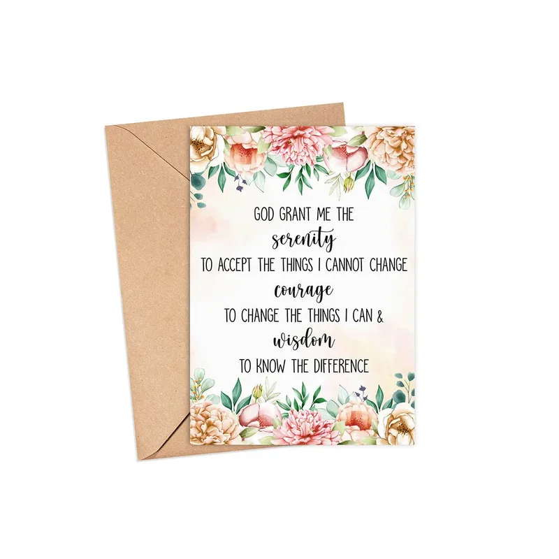 Border Serenity Prayer Encouragement Card featuring floral border