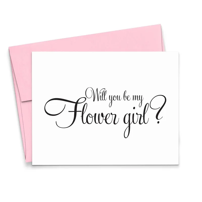 White Pink Envelope Wedding Card for Flower Girl Requests