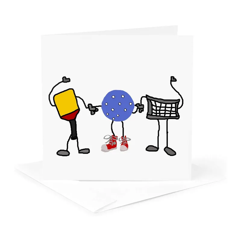 Stick Figure Pickleball Friends Card for Courtside Humor