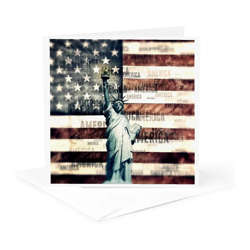 Flag Statue of Liberty Card: Vintage American Collage Greeting