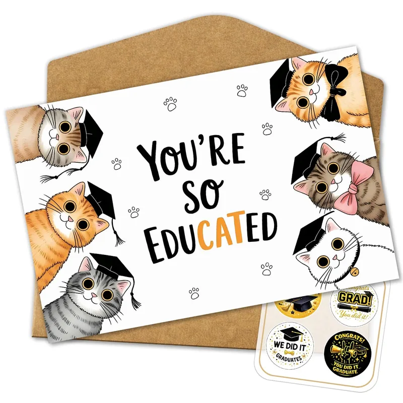 Cats Graduation Caps Congratulations Card for Funny Graduate Gifts