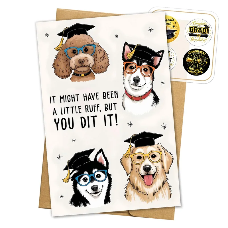 Dogs Graduation Caps Congratulations Card for a Funny Graduate Gift