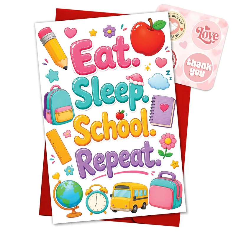 Eat Sleep School Repeat Card: A Fun Back to School Greeting
