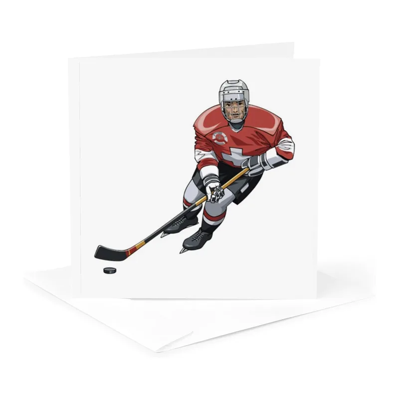 Red Jersey Hockey Player Card: A Skating Athlete on White