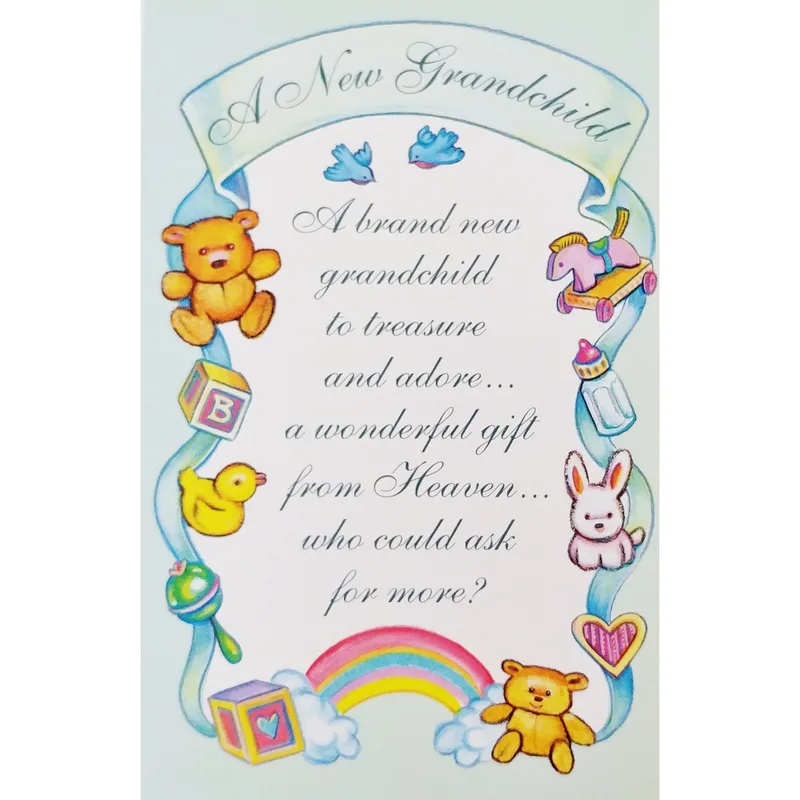 Bears Rainbow Border New Baby Card Celebrating a Grandchild