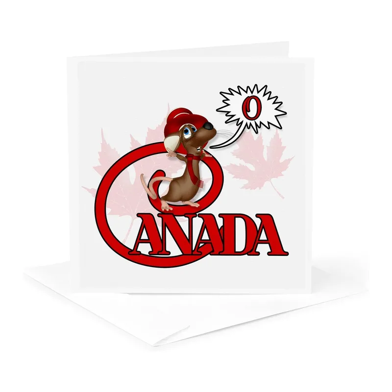 Red Canada Mouse Cartoon Card: O Canada Singing Mouse Design