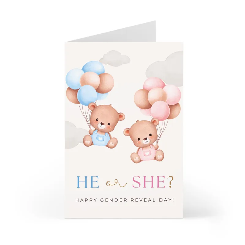 Teddy Bears Balloons Pregnancy Card – Greeting Card in natural
