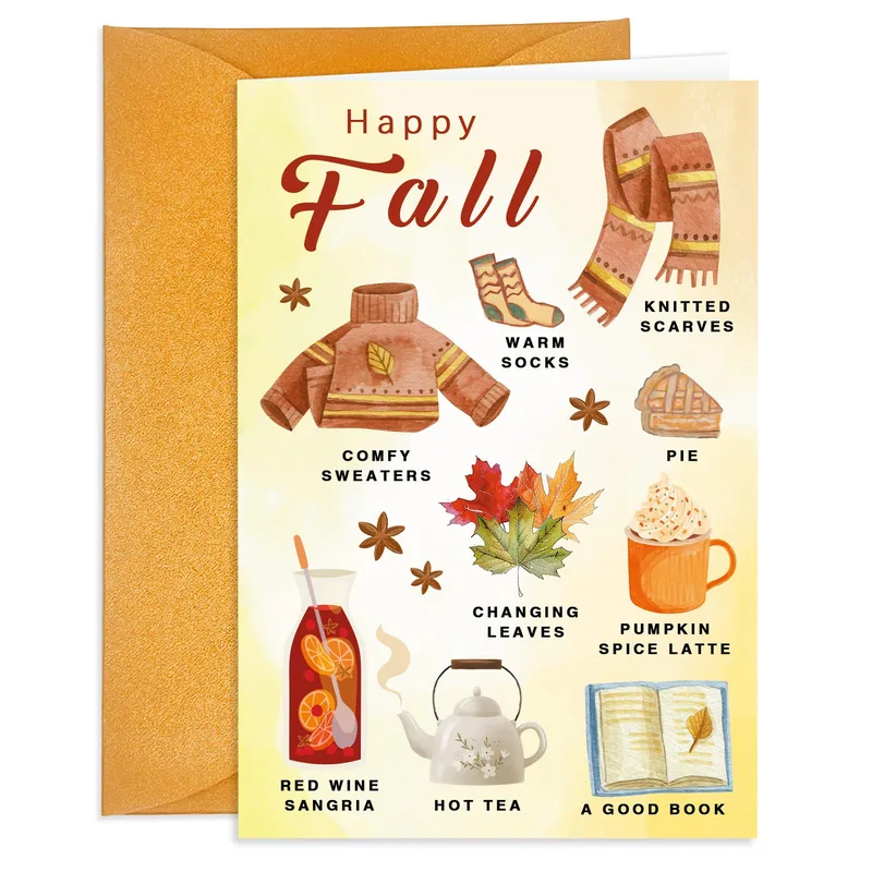 Fall Favorites Illustration Card Celebrating Cozy Autumn Essentials