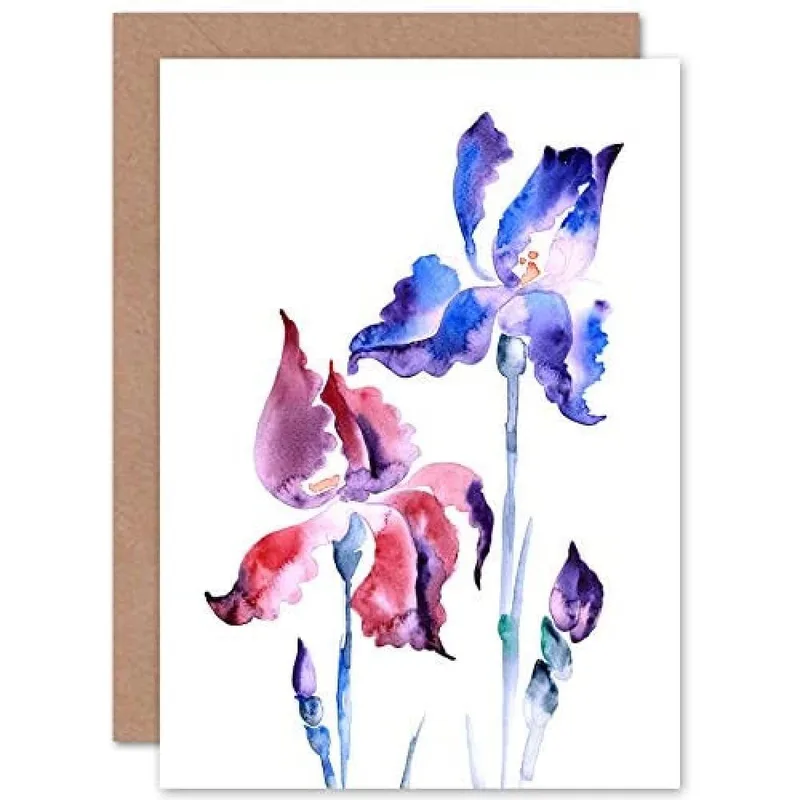 Purple Watercolor Irises Card