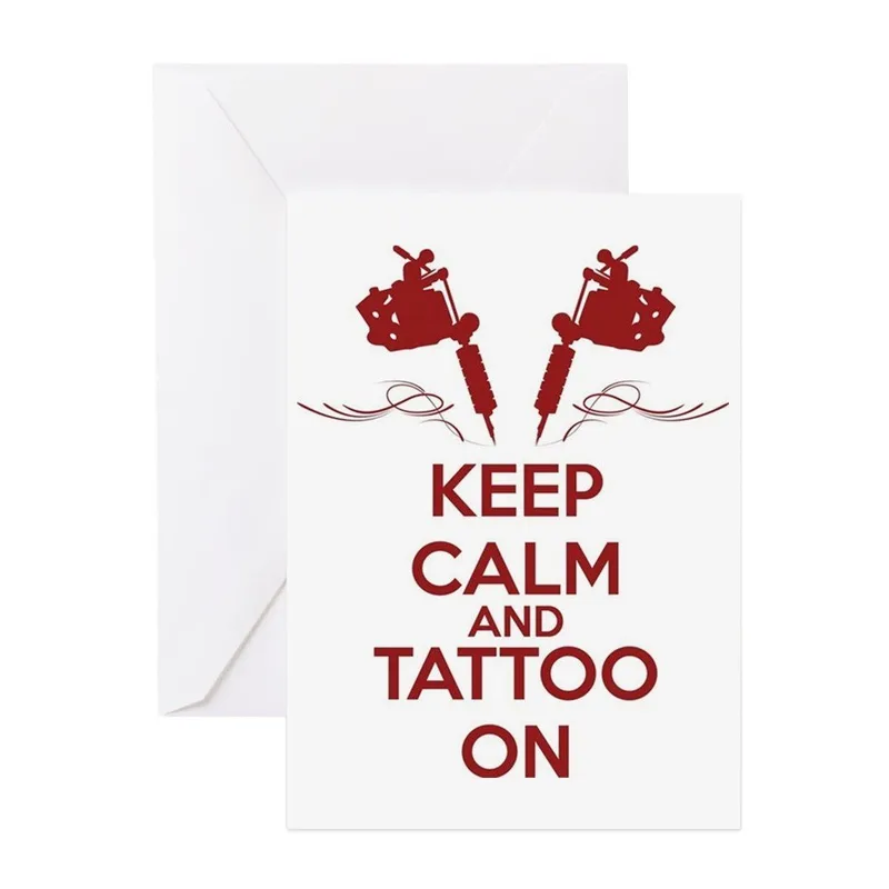Red Tattoo Machines Art Card: Keep Calm and Tattoo On Design