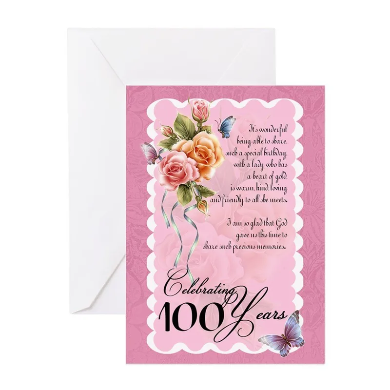 Pink Roses Scalloped Border Card Celebrating A Century Of Life