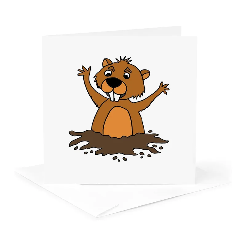 Brown Cartoon Groundhog Card: A Cheery Burrow Dweller