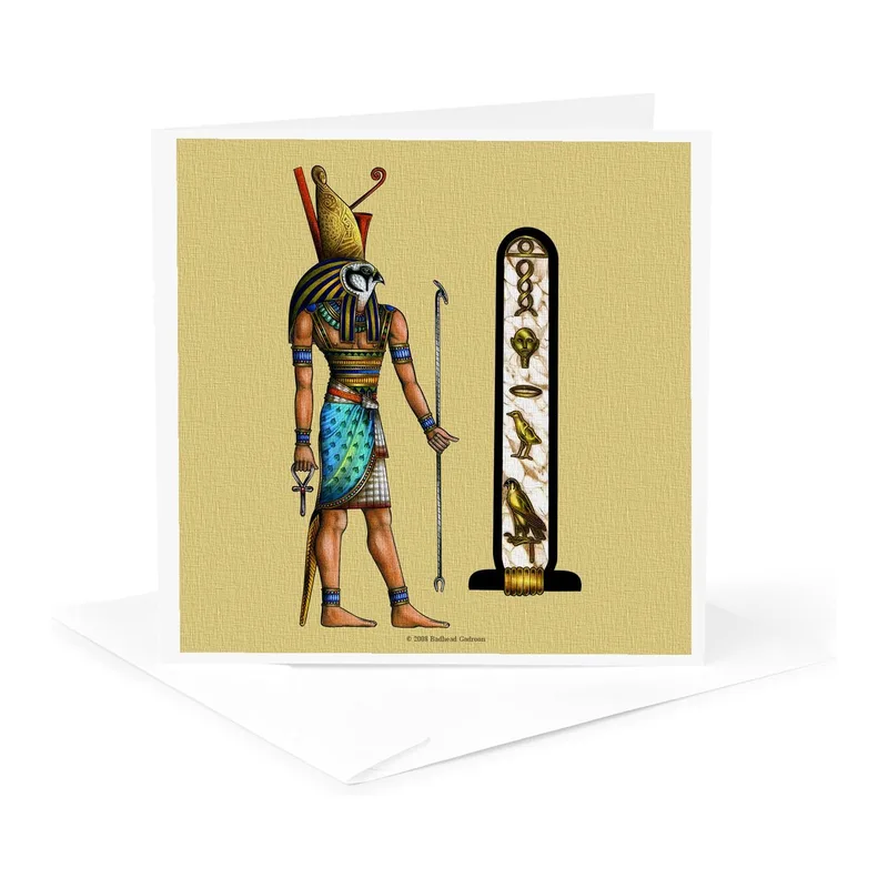 Gold Egyptian Horus Art Card: Ancient Deity Illustration