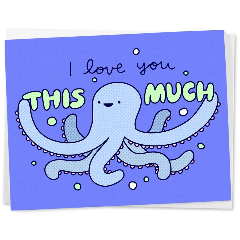 Blue Octopus Love Card: A Cute Illustration of Affection